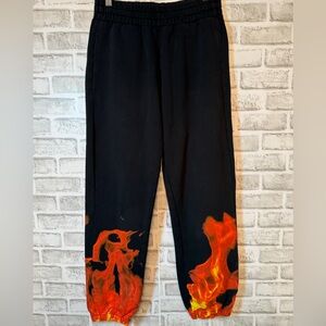 IHS Flames Sweatpants Black size M Graphic Screen Cotton